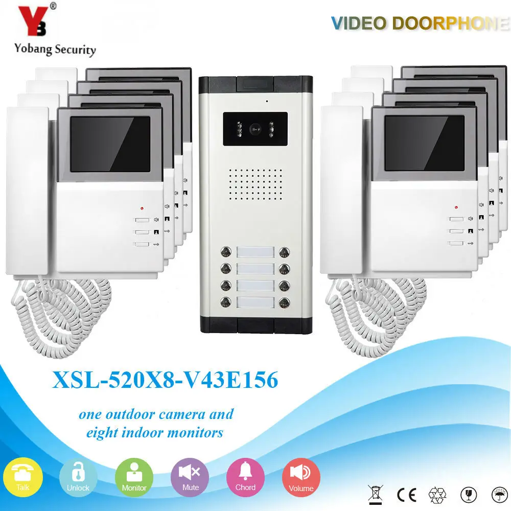 Yobang Security 4.3" 8 Units Households Wired Video Door Phone Video Doorbell Intercom System LCD Digital DoorPhone HD IR Camera
Yobang Security 4.3" 8 Units Households Wired Video Door Phone Video Doorbell Intercom System LCD Digital DoorPhone HD IR Camera