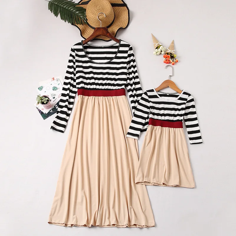 EABoutique/модное хлопковое платье для мамы и дочки милая полосатая одежда с круглым