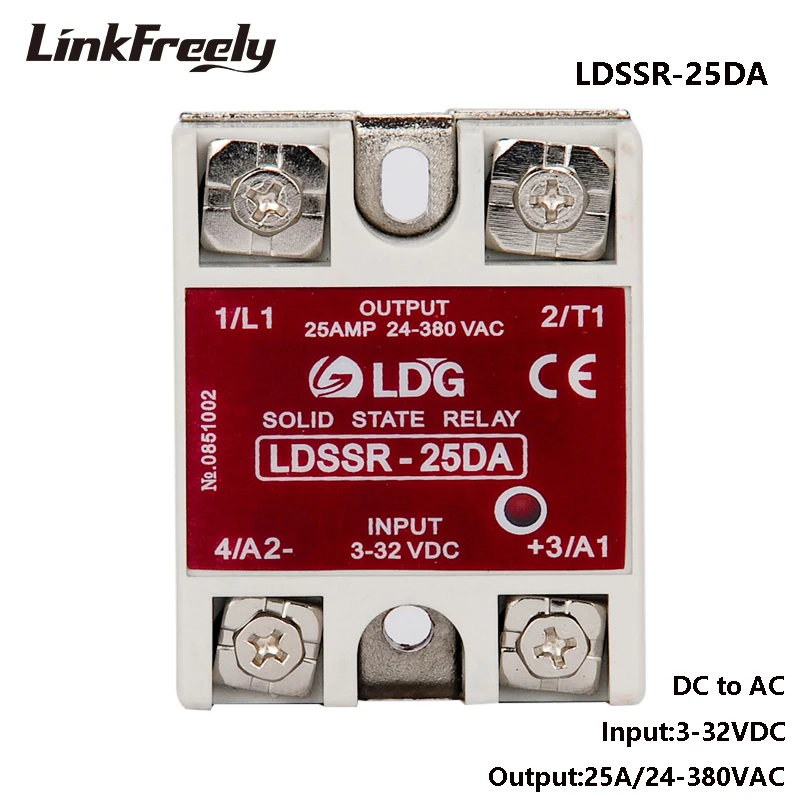 SSR 25DA твердотельное реле 25A 24в 280vac выход вход: 3В 3 в 5В 12В 24В 32В постоянного тока 10DA