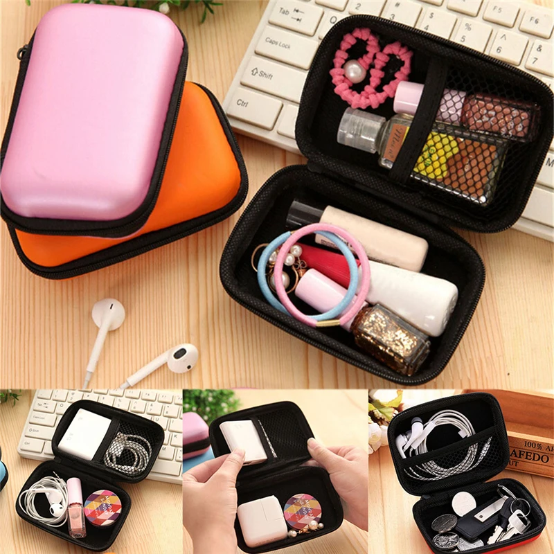 1PCS 6 Colors Multi-function Cosmetic Bags Hard Carry Bag Compartments Case Cover Headphone Earphone Jewelry Bag