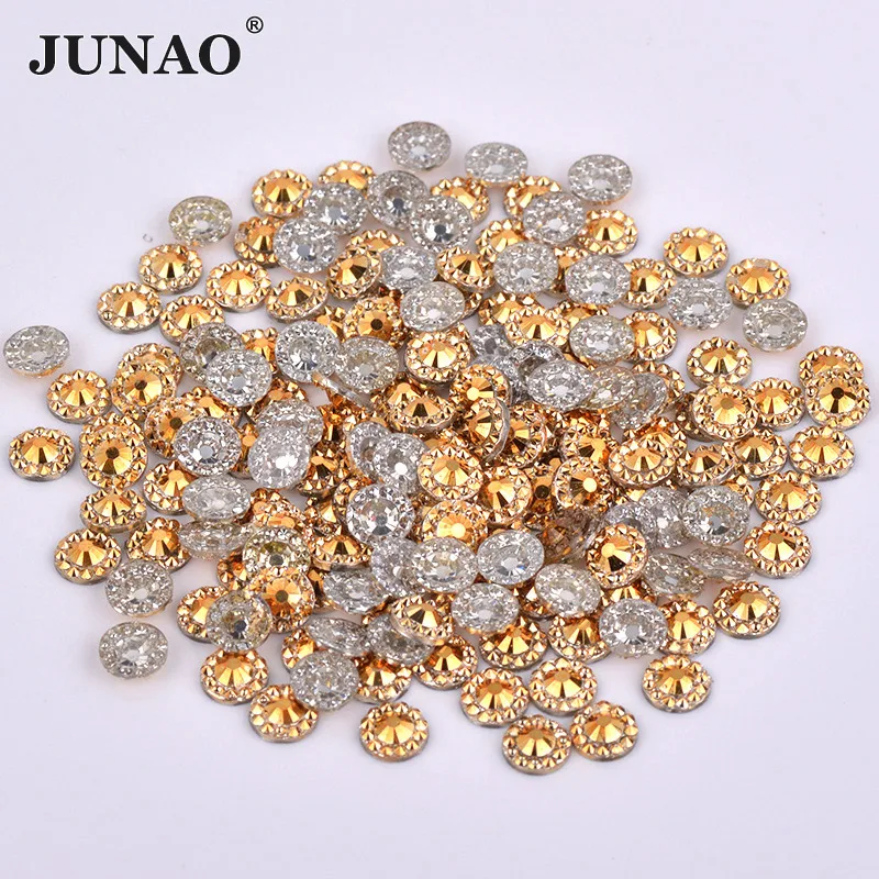 Кристаллы-стразы JUNAO 4 5 6 мм золотого цвета с круглыми цветами из смолы без пришивания для ремесел.