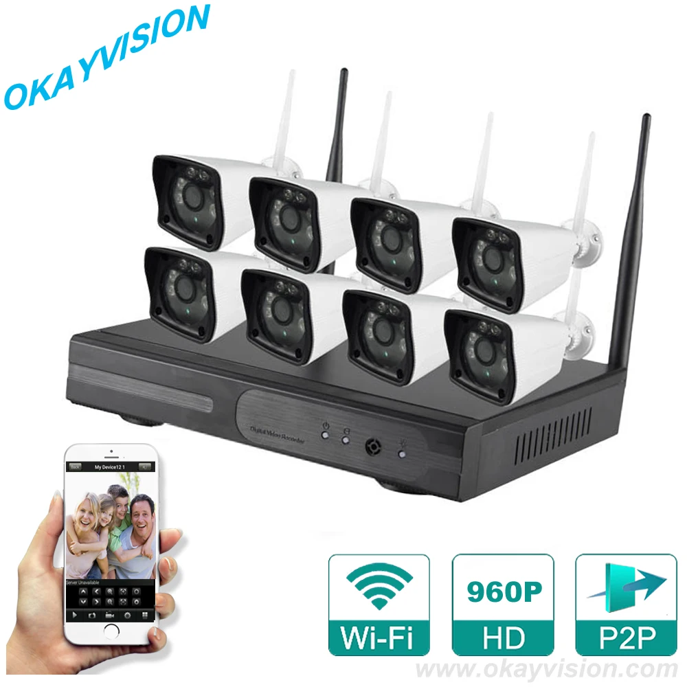 Plug and play 8ch NVR Беспроводной CCTV Системы 960 P HD H.264 6 Массив ИК Открытый безопасности IP
