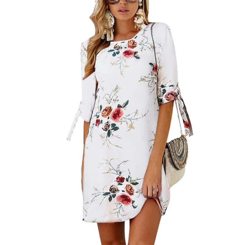 Летние пляжные платья 2019 Женский с цветочным принтом мини платье женское Бохо