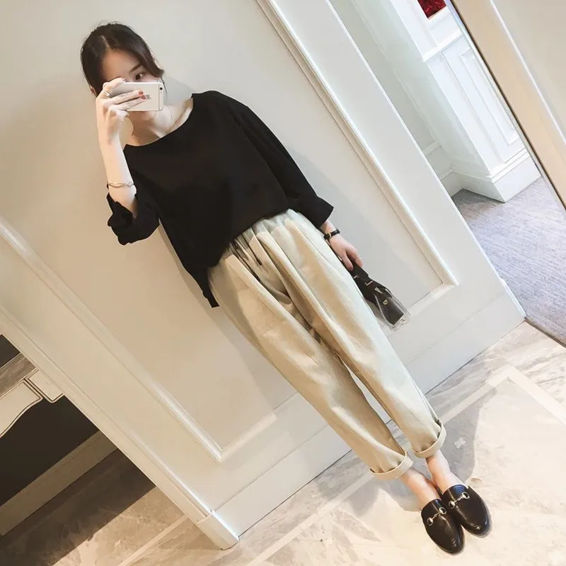 Large size women's solid color loose shirt feet pants two sets of women 2019 autumn new temperament elegant casual suit
Large size women's solid color loose shirt feet pants two sets of women 2019 autumn new temperament elegant casual suit