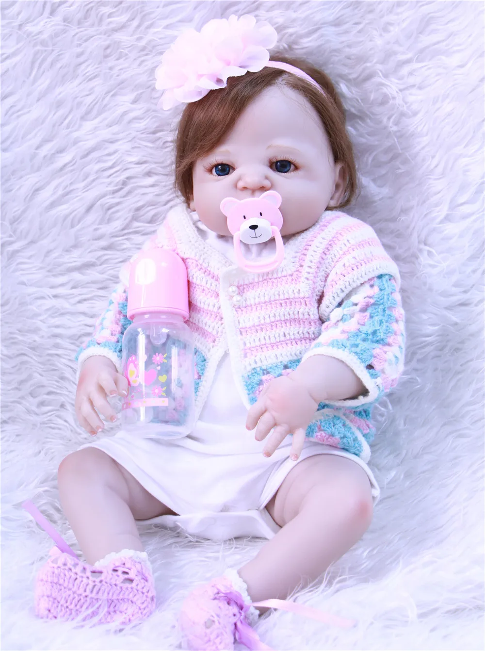 23'' bebe alive reborn bonecas handmade Full Body Vinyl Silicone with Pacifier Lifelike Reborn babies Doll Girls child gift | Игрушки