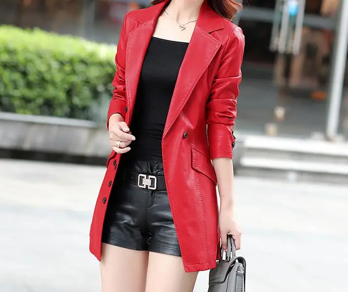 M--5XL / Hot / Spring/Autumn Women New Fashion In the long section Slim lapel was thin small suit PU leather wild jacket
M--5XL / Hot / Spring/Autumn Women New Fashion In the long section Slim lapel was thin small suit PU leather wild jacket