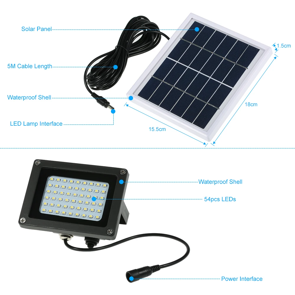 Solar Powered Floodlight 54PCS LEDs Solar Lights IP65 Waterproof Outdoor Security Lights for Home Garden Lawn
Solar Powered Floodlight 54PCS LEDs Solar Lights IP65 Waterproof Outdoor Security Lights for Home Garden Lawn