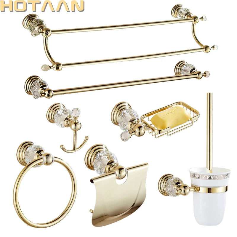 NEW2022 Luxury Crystal Gold Color Bathroom Accessories Set Gold Polished Brass Bath Hardware Set Wall Mounted Bathroom Products
NEW2022 Luxury Crystal Gold Color Bathroom Accessories Set Gold Polished Brass Bath Hardware Set Wall Mounted Bathroom Products