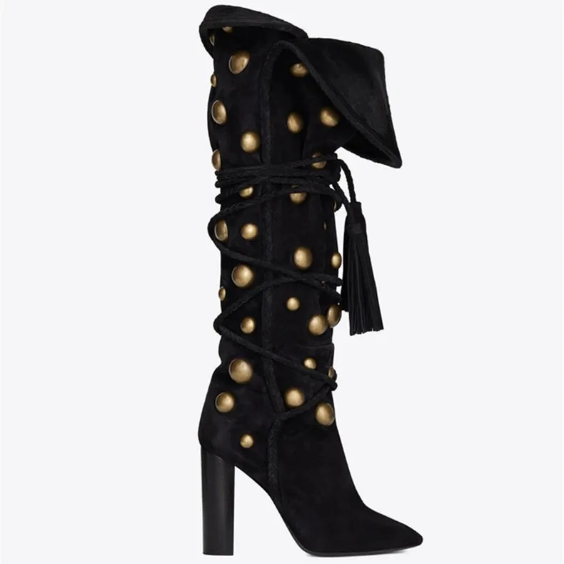 New Arrival Women Thigh High Boots Gold Spike Pointed Toe Chunky Heel Knee Winter Autumn Motorcycle Boots
New Arrival Women Thigh High Boots Gold Spike Pointed Toe Chunky Heel Knee Winter Autumn Motorcycle Boots