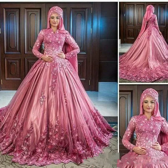 Muslim Luxurious Hand Made Flower Lace Applique High Collar Long Sleeves Satin Wedding Dresses Elegant Classic Bridal Gowns
Muslim Luxurious Hand Made Flower Lace Applique High Collar Long Sleeves Satin Wedding Dresses Elegant Classic Bridal Gowns