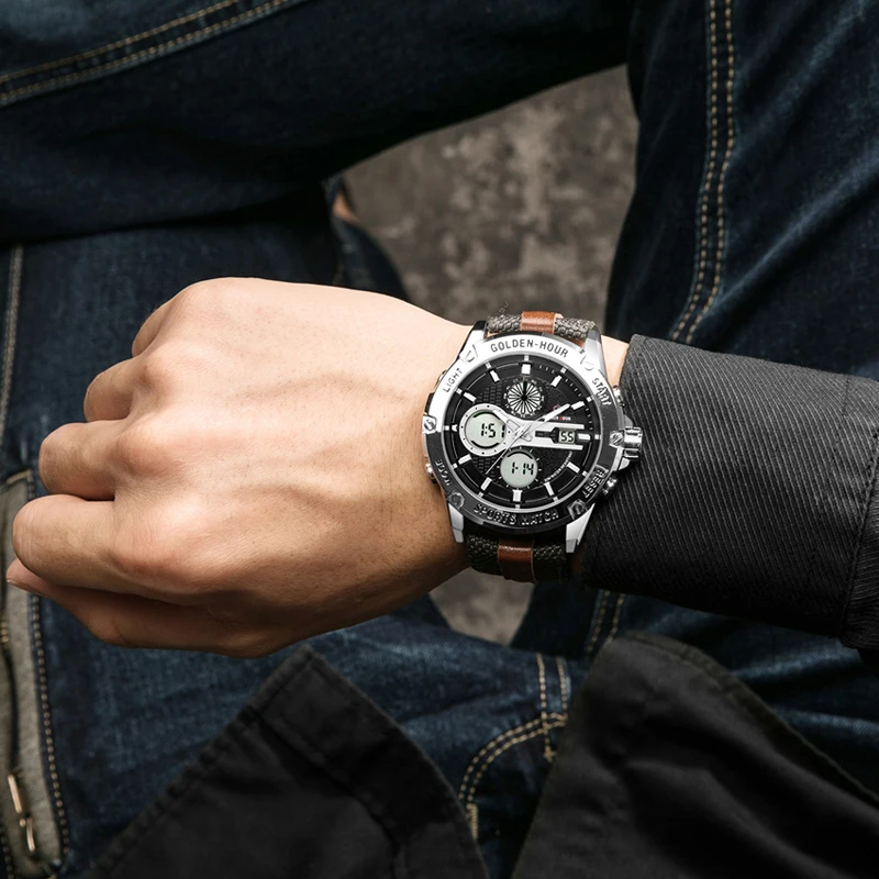 Reloj Hombre GOLDENHOUR модные спортивные мужские часы erkek kol saati цифровые водонепроницаемые