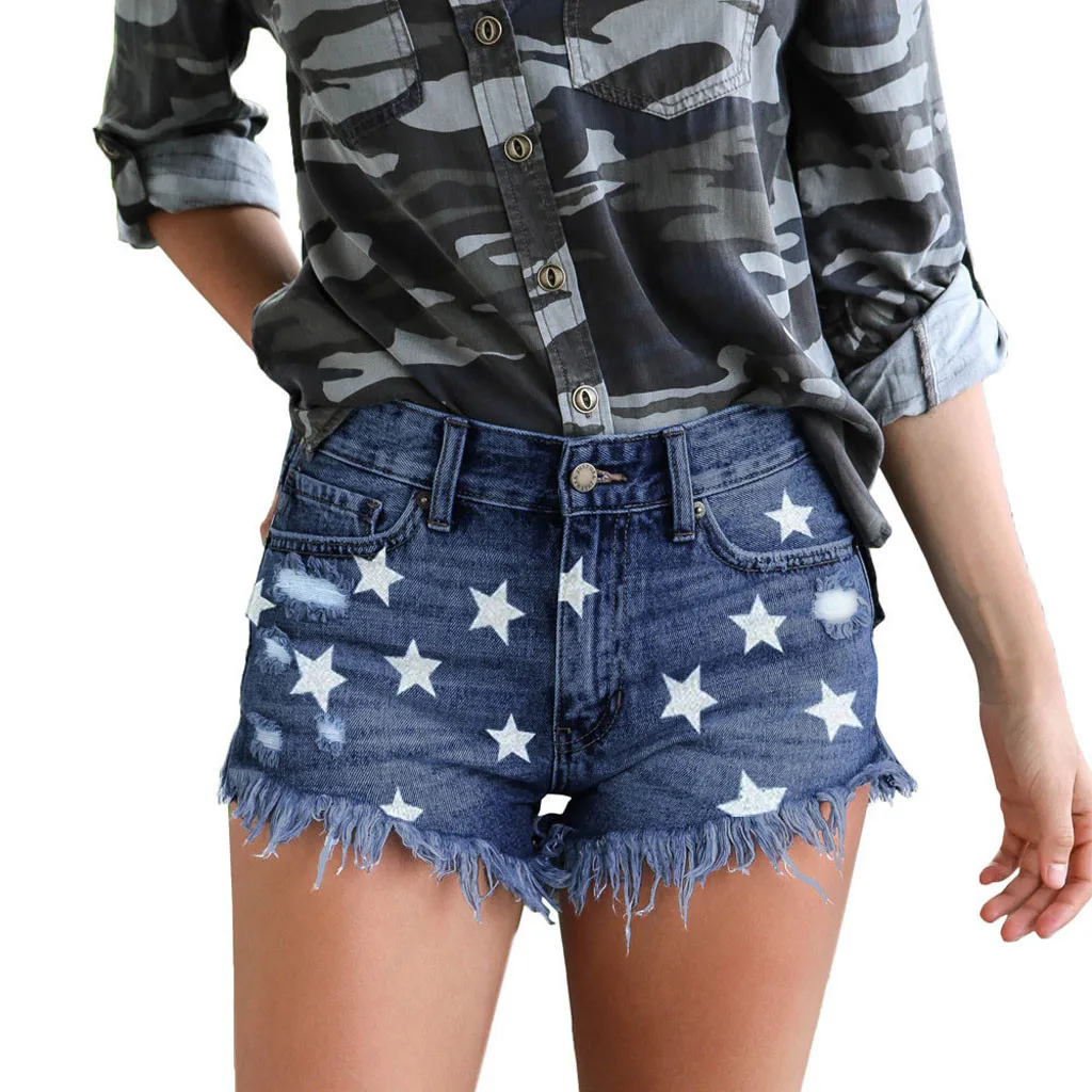 KLV 2019 Women's Denim Shorts Fashion Sexy Star Print High Waist Jeans Button Pocket Slim Fringe Shorts 7.4
KLV 2019 Women's Denim Shorts Fashion Sexy Star Print High Waist Jeans Button Pocket Slim Fringe Shorts 7.4