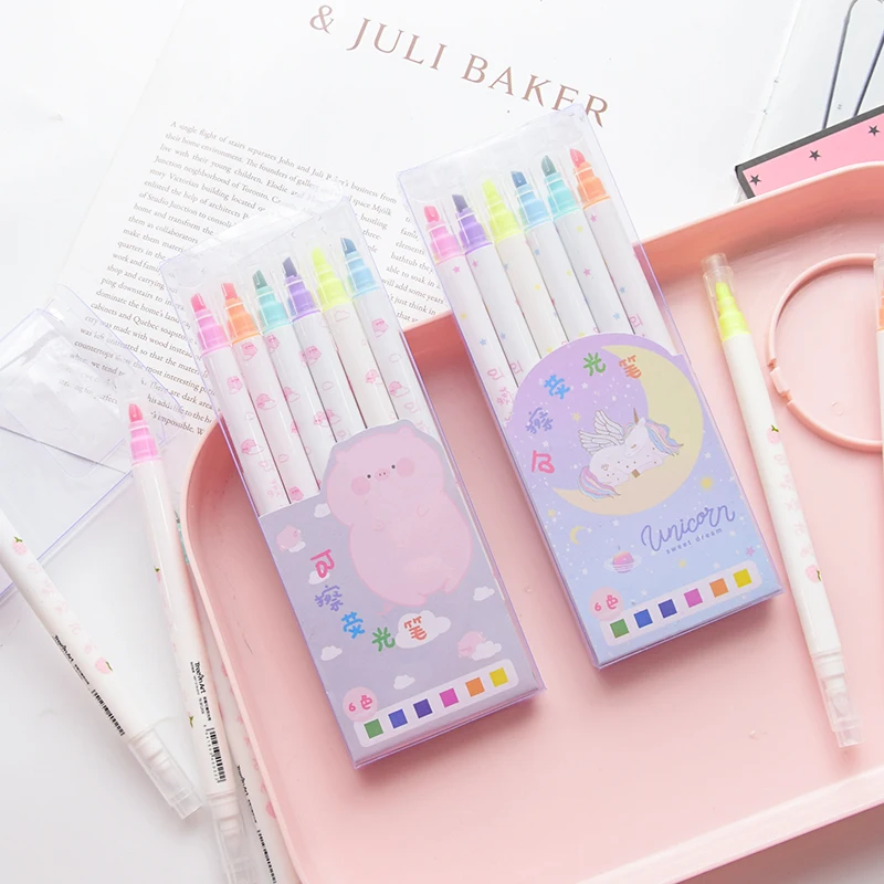 6PCS Double-head Erasable Highlighter Candy Color Highlighter Marked Key Color Marker Set
6PCS Double-head Erasable Highlighter Candy Color Highlighter Marked Key Color Marker Set