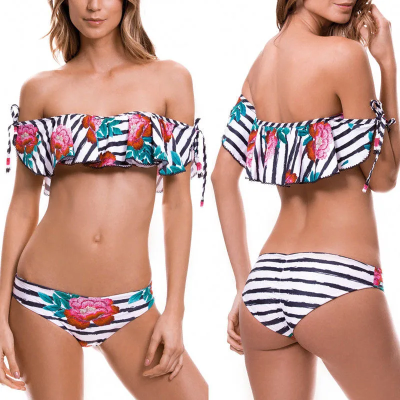 Sexy Floral Printing Women Bikini Set 2018 New Push-up Padded Bra Swimsuit Off-shoulder Striped Swimwear Brazilian Bathing Suit
Sexy Floral Printing Women Bikini Set 2018 New Push-up Padded Bra Swimsuit Off-shoulder Striped Swimwear Brazilian Bathing Suit