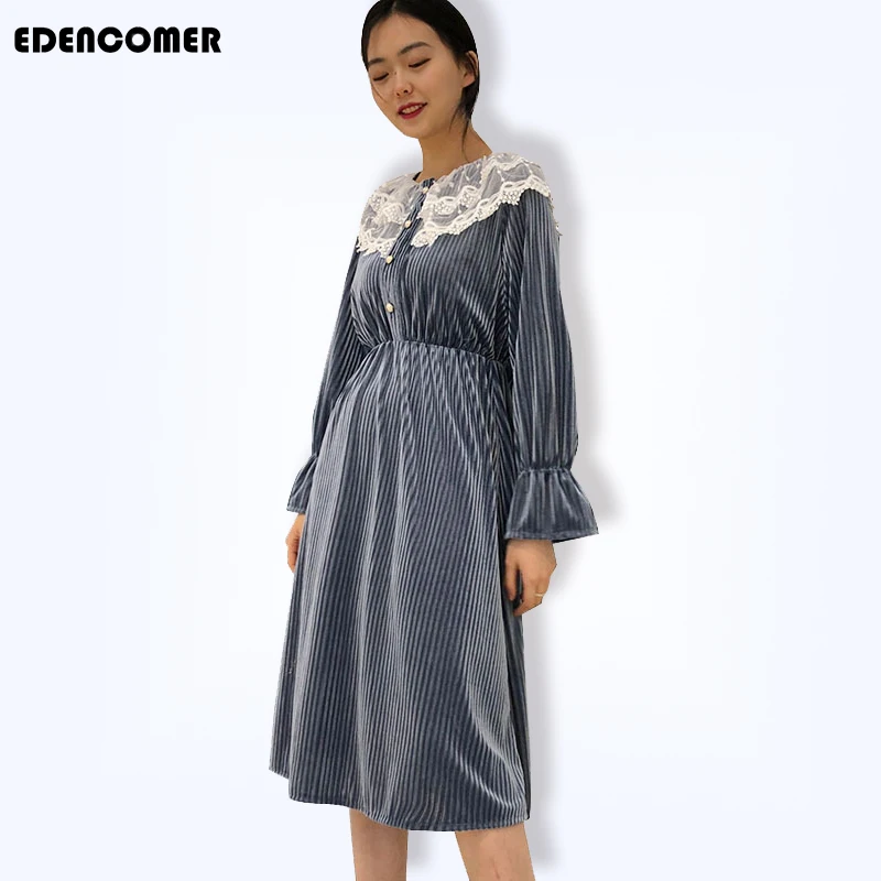 2019 Spring Dress New Princess Style Korean Velvet Long Sleeve Pure Color Dresses Lace Splice Chic Sweet Style Women's Clothing
2019 Spring Dress New Princess Style Korean Velvet Long Sleeve Pure Color Dresses Lace Splice Chic Sweet Style Women's Clothing