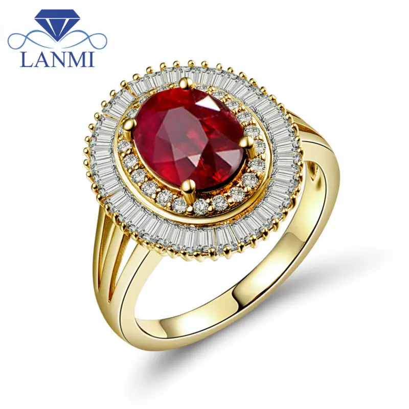 

LANMI 14Kt Solid Yellow Gold Ruby Stone Rings Vintage Natural Diamond Wedding&Engagement Ring Genuine Ruby Jewelry For Women