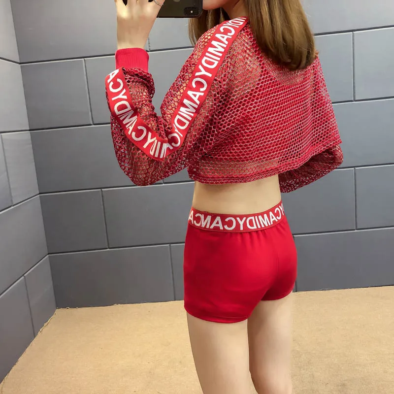 Новый корейский взрослый Джаз женский костюм для танцев красный сетчатый хип-хоп