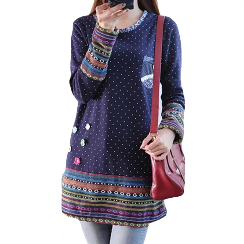 Big Size Women Tshirt Dresses 2022 National Wind Sweet Wave Point Stitching Flowers Long-sleeved Dress Vestidos Femininos BH399
Big Size Women Tshirt Dresses 2022 National Wind Sweet Wave Point Stitching Flowers Long-sleeved Dress Vestidos Femininos BH399