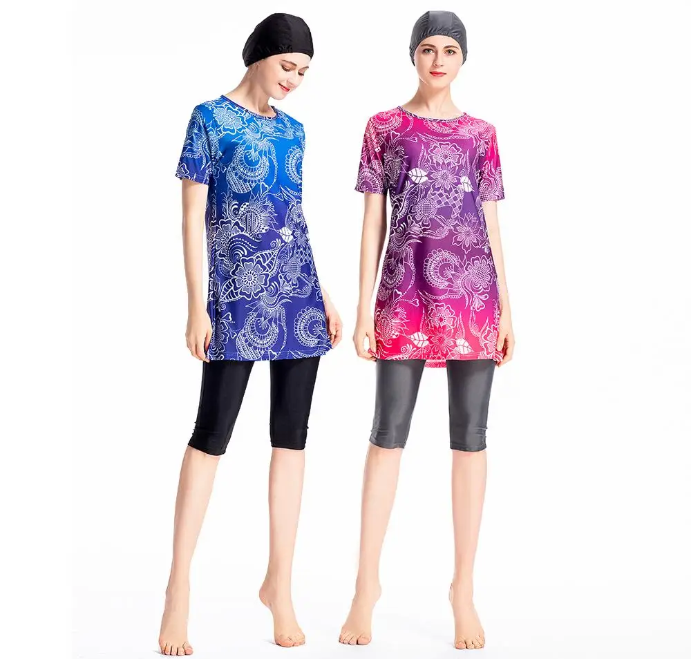 Muslim Printed Women Swimsuit Short Sleeve Tops Pants Hat Swimwear Swimming Beach Swim Wear Modest Burkini Islamic Bathing Suit
Muslim Printed Women Swimsuit Short Sleeve Tops Pants Hat Swimwear Swimming Beach Swim Wear Modest Burkini Islamic Bathing Suit