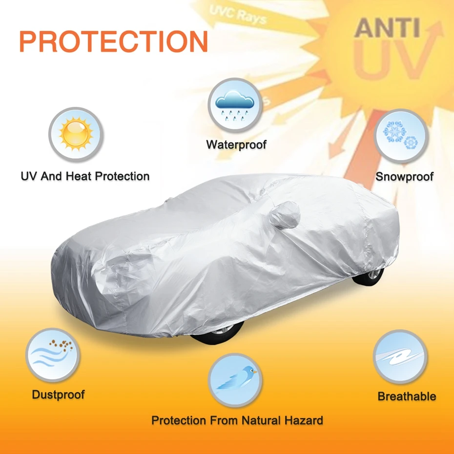 X Autohaux Silver Tone Universal Car Covers Outdoor Waterproof Scratch Rain Snow Sun Dust Resistant Protection Car Case
X Autohaux Silver Tone Universal Car Covers Outdoor Waterproof Scratch Rain Snow Sun Dust Resistant Protection Car Case