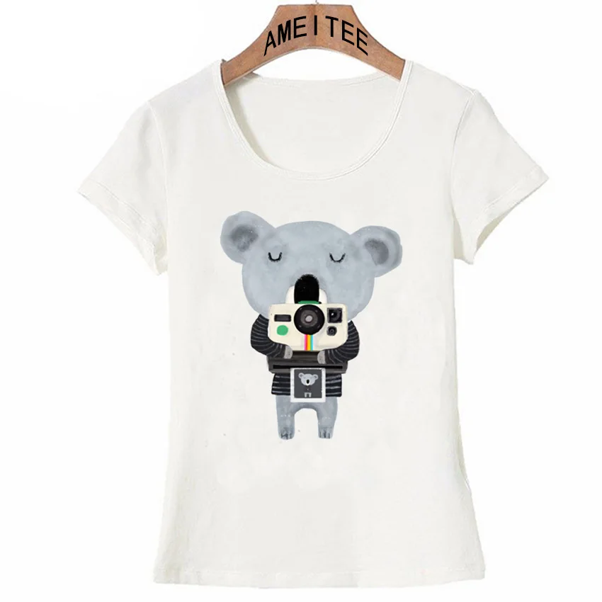 Фото Новая женская летняя футболка милый коала с его в винтажном стиле камера