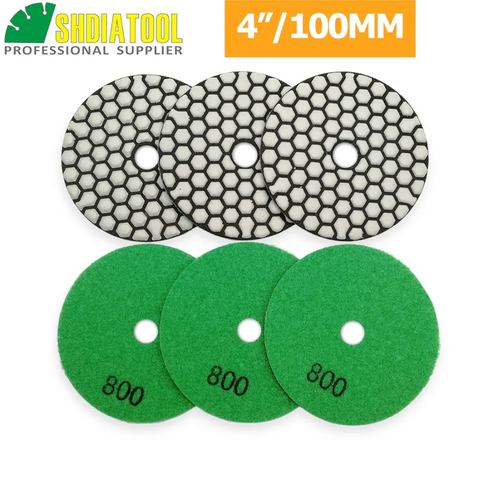 SHDIATOO 6pcs 4"/100mm Grit #800 Diamond Flexible Dry Polishing Pad Stone Granite Marble Sanding Disc Resin bond Polisher disc
SHDIATOO 6pcs 4"/100mm Grit #800 Diamond Flexible Dry Polishing Pad Stone Granite Marble Sanding Disc Resin bond Polisher disc