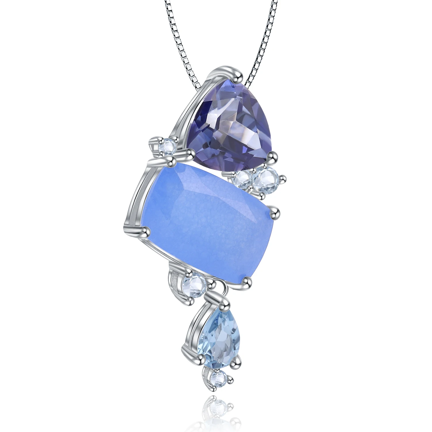 

GEM'S BALLET Natural Aqua-blue Calcedony Gemstone Jewelry 925 Sterling Silver Candy Topaz Quartz Pendant Necklace For Women