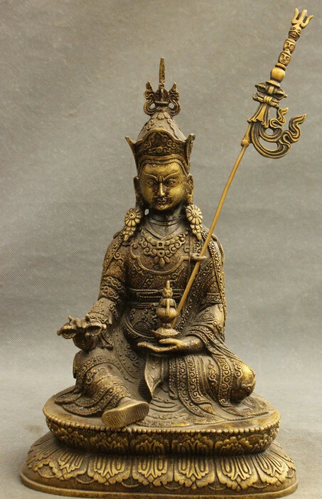 12 "Тибетский Бронзовый буддистский Vajra Lotus Padmasambhava Guru Rinpoche статуя Будды | Дом и