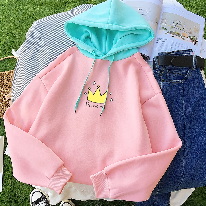 Autumn Winter New Korean Casual Fleece Hoodie Women Long Sleeve Spell Color Stitching Sweatshirt Loose Kawaii Crown Print Hooded
Autumn Winter New Korean Casual Fleece Hoodie Women Long Sleeve Spell Color Stitching Sweatshirt Loose Kawaii Crown Print Hooded