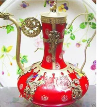 

Red Porcelain Tibet Silver Dragon Teapot Monkey Lid Marble Art Rare Vintage Garden Decoration art Home white Copper