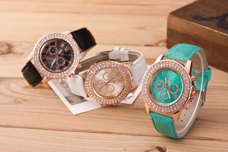 2021 New Geneva Brand Rose gold case leather watches women ladies Crystal dress quartz wristwatch Relogio Feminino
2021 New Geneva Brand Rose gold case leather watches women ladies Crystal dress quartz wristwatch Relogio Feminino