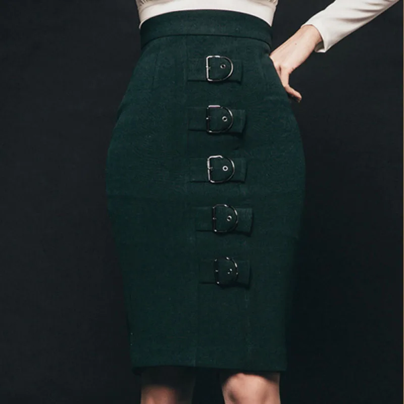 Fashion Sexy Bodycon Knee-Length Pencil Skirt Big Buckle Decoration Slim Fit Hip Package Women Bandage Skirts Spring 2018
Fashion Sexy Bodycon Knee-Length Pencil Skirt Big Buckle Decoration Slim Fit Hip Package Women Bandage Skirts Spring 2018