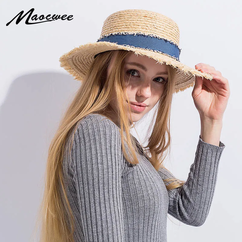 Women Summer Beach Raffia Denim Blue Ribbon Hat Raffia Flat Cap Temperament Flat Straw Hats Women's Sea Beach Hat for Girl
Women Summer Beach Raffia Denim Blue Ribbon Hat Raffia Flat Cap Temperament Flat Straw Hats Women's Sea Beach Hat for Girl