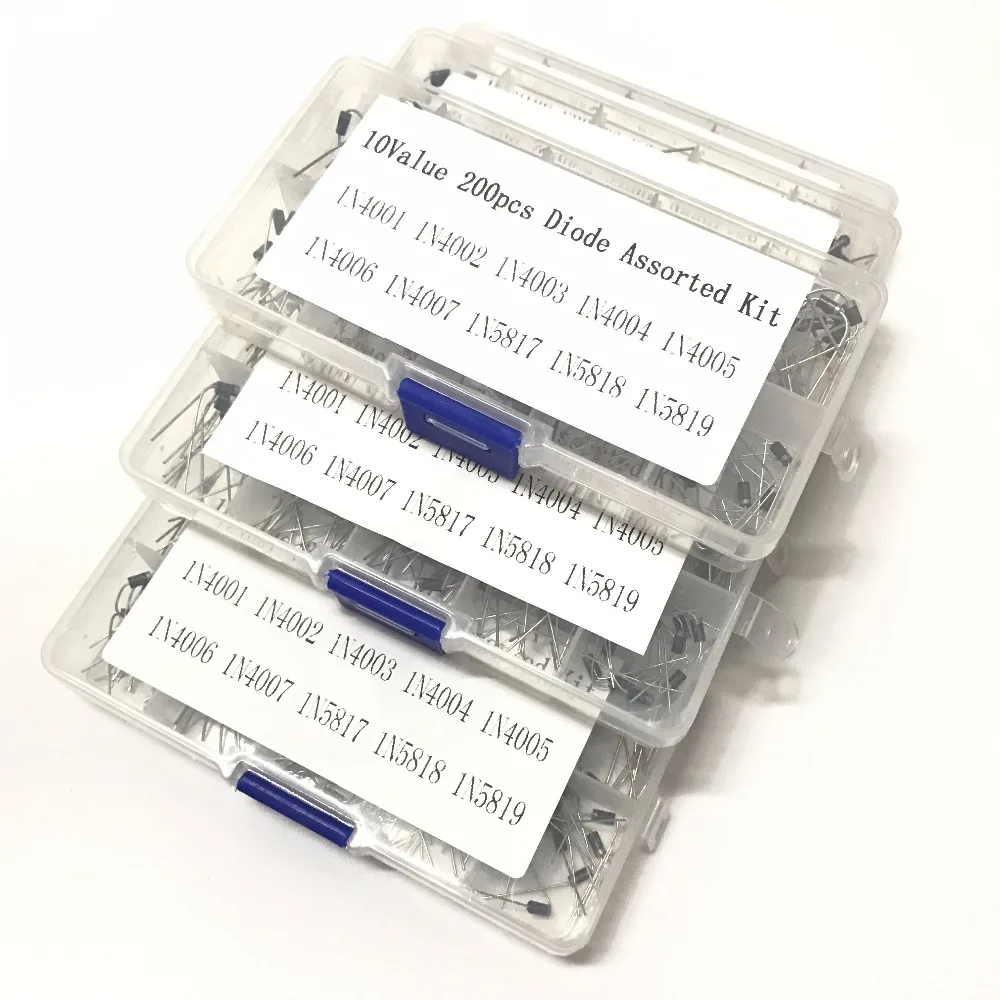 10 Values 200pcs ( 1N4001~ 1N5819 ) 1N4002 1N4003 1N4004 1N4005 1N4006 1N4007 1N5817 1N5818 Diode Assorted Kit Set
10 Values 200pcs ( 1N4001~ 1N5819 ) 1N4002 1N4003 1N4004 1N4005 1N4006 1N4007 1N5817 1N5818 Diode Assorted Kit Set