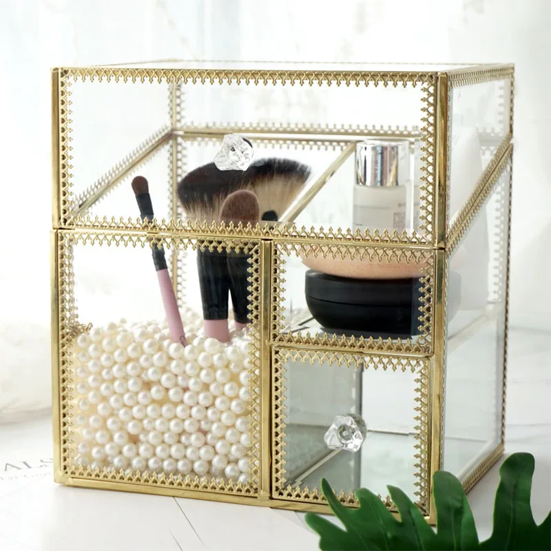 Retro glass cosmetic box gift red lip glaze make-up cotton four-in-one storage box bronze edging dust-proof and gray
Retro glass cosmetic box gift red lip glaze make-up cotton four-in-one storage box bronze edging dust-proof and gray