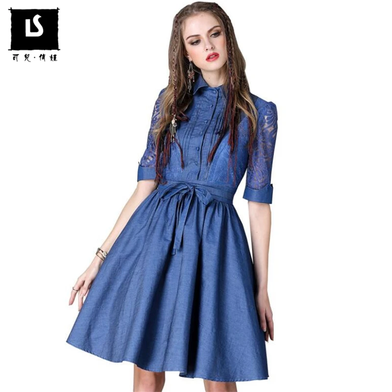 Vintage Women Dress Spring Summer Slim denim Dress New Half sleeves Plus Size Fashion sexy hollow Elegant Lady Party Dresses
Vintage Women Dress Spring Summer Slim denim Dress New Half sleeves Plus Size Fashion sexy hollow Elegant Lady Party Dresses