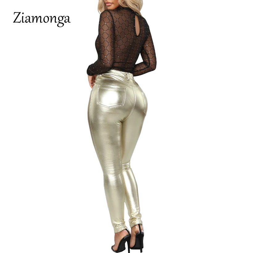 Ziamonga Облегающий комбинезон сексуальное тело Feminino 2019 Black Mesh Украшенные | Женская