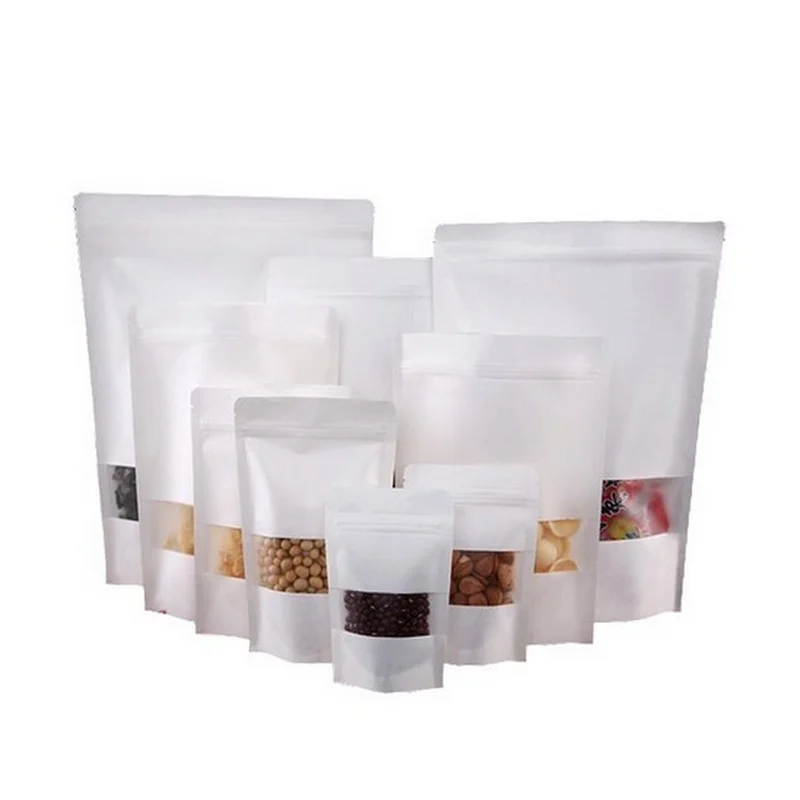 100pcs White Kraft Paper Ziplock Stand Up Bag Food Coffee Candy Gift Packing Bags With Window
100pcs White Kraft Paper Ziplock Stand Up Bag Food Coffee Candy Gift Packing Bags With Window