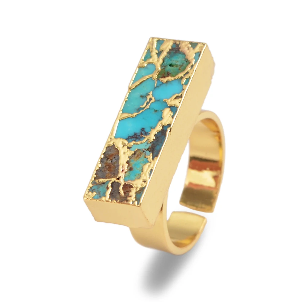 BOROSA Gold Plated Natural Copper Turquoises Earth Stone Rings Classic Style Gold Color Line Turquoises Party Rings G1542
BOROSA Gold Plated Natural Copper Turquoises Earth Stone Rings Classic Style Gold Color Line Turquoises Party Rings G1542
