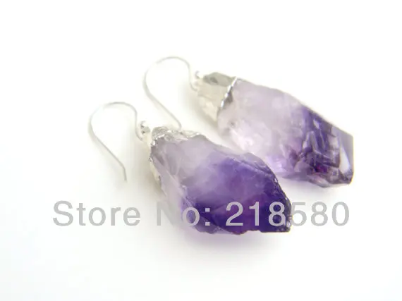H-QE01 5pairs/lot Hearing Stone Sterling Silver Raw Amethyst Crystal Point Drop Earrings
H-QE01 5pairs/lot Hearing Stone Sterling Silver Raw Amethyst Crystal Point Drop Earrings
