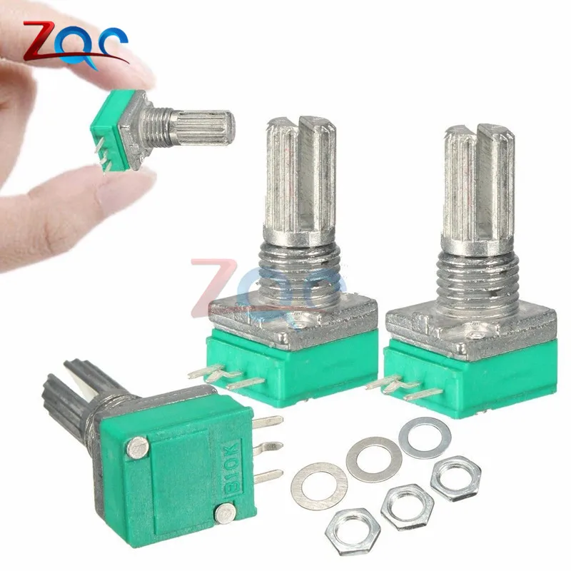 

10Pcs B10K 3Pin Single Linear Potentiometer 15mm Knurled Shaft Rotary Potentiometers 10K Ohm With Nuts And Washers