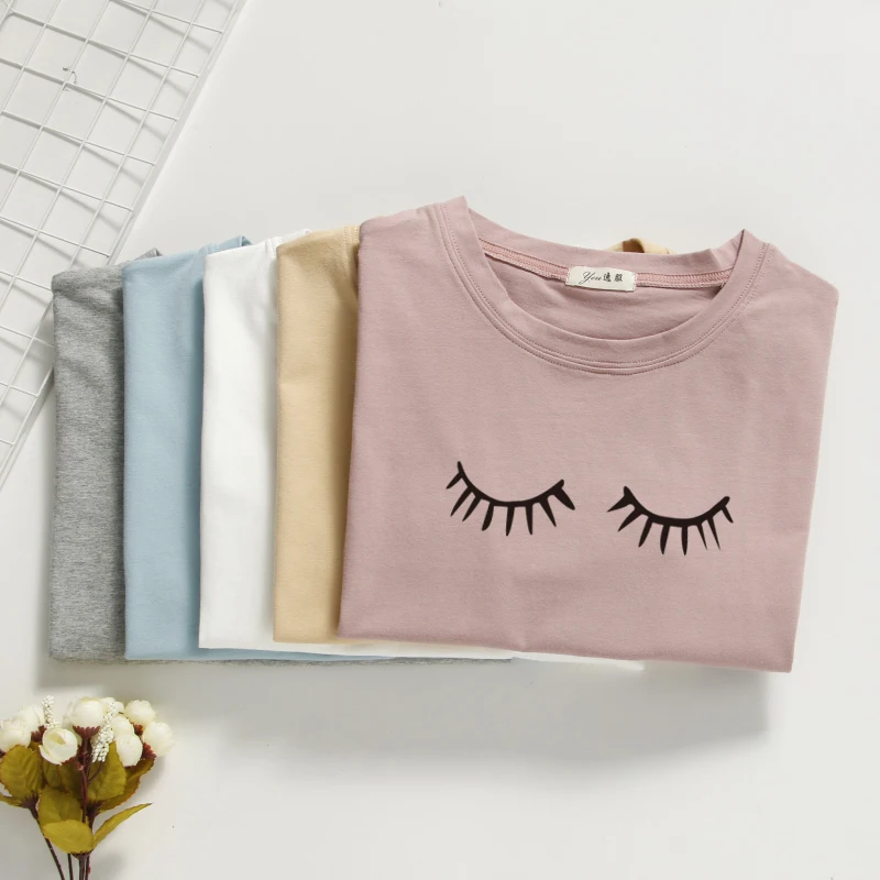 100% cotton T shirt Women Tops Summer O-neck T shirt eyelashes printed Tops high quality T-shirt for woman top t shirt
100% cotton T shirt Women Tops Summer O-neck T shirt eyelashes printed Tops high quality T-shirt for woman top t shirt