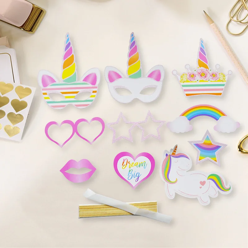 10 шт. Единорог Photo Booth прекрасный Бумага DIY День рождения украшения для душа