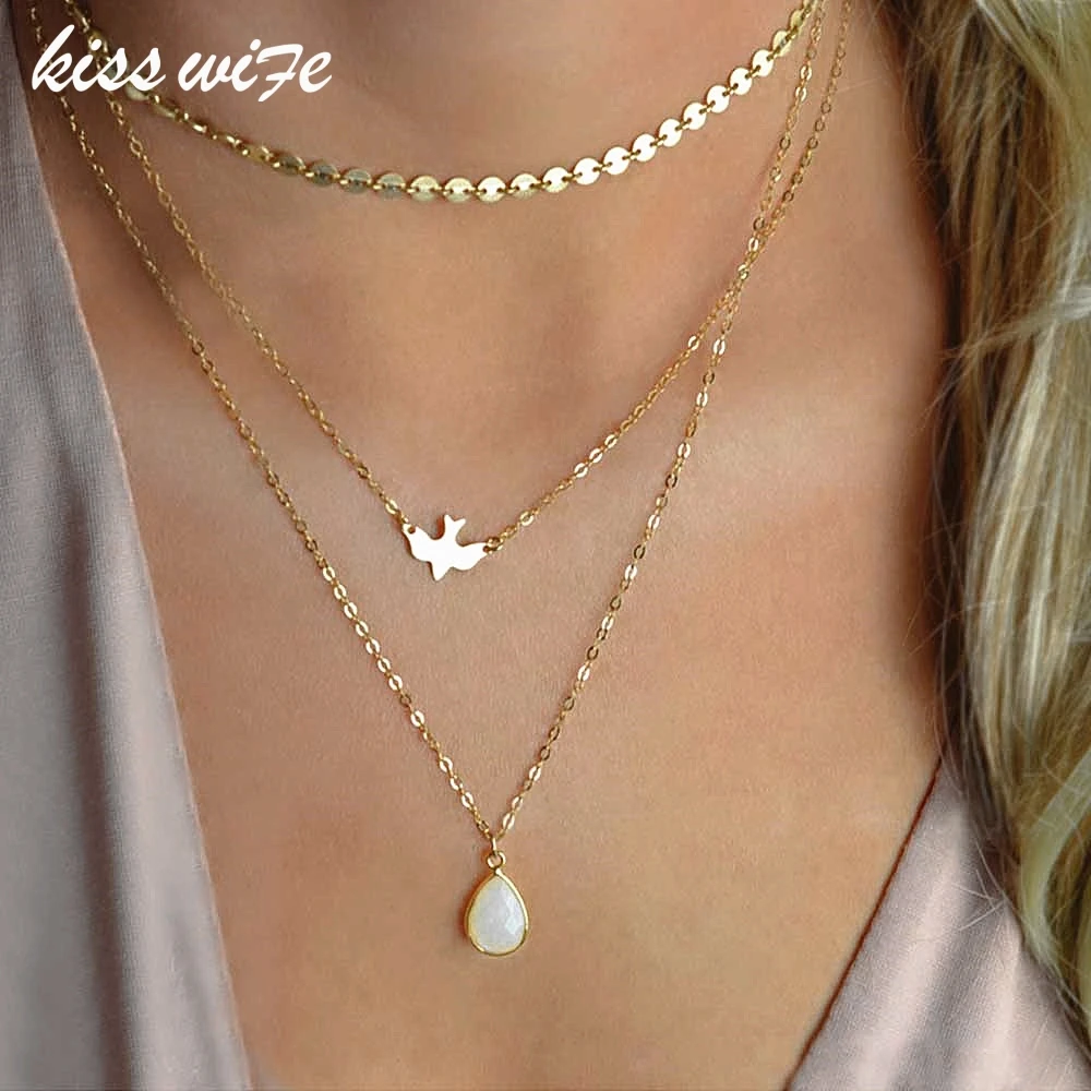 KISSWIFE New Peace Dove Soar Flying Layers Crystal Sequins Chain pigeon bird Water Drop Pendant Multilayer Necklace Jewelry
KISSWIFE New Peace Dove Soar Flying Layers Crystal Sequins Chain pigeon bird Water Drop Pendant Multilayer Necklace Jewelry
