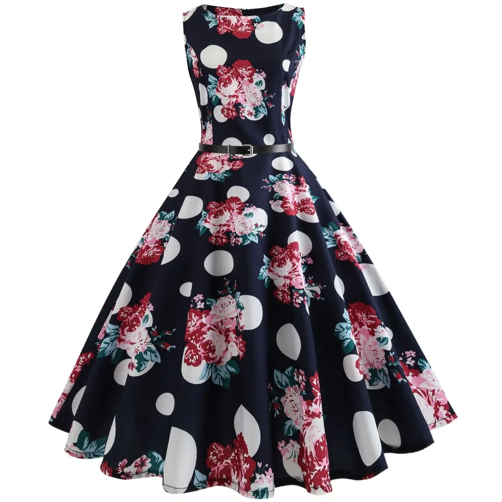 

Новые летние черные вечерние платья с цветочным рисунком, женское платье 50s 60s, ретро-платье трапециевидной формы, винтажное платье с поясом,...
