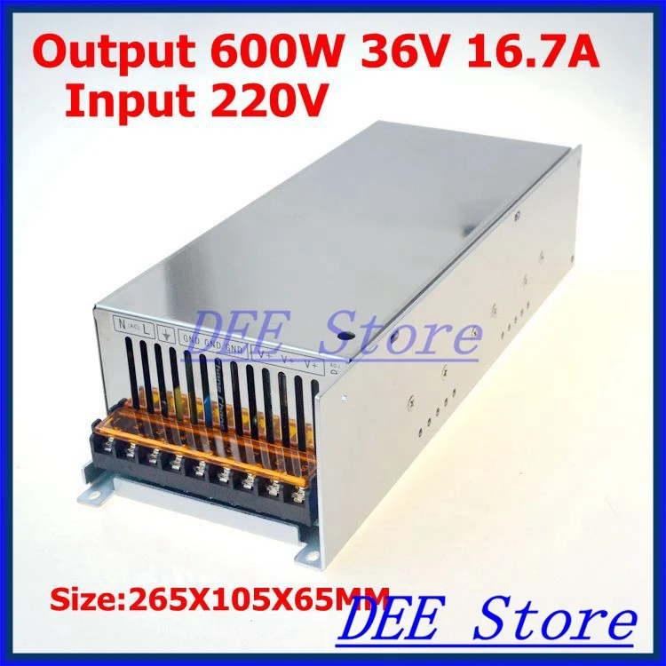 Led driver 600W 36V(0V-39.6V) 16.7A Single Output ac 220v to dc 36v Switching power supply unit for LED Strip light
Led driver 600W 36V(0V-39.6V) 16.7A Single Output ac 220v to dc 36v Switching power supply unit for LED Strip light