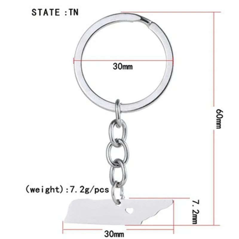 Hot creative American state stainless steel map keychain Tennessee tag female jewelry
Hot creative American state stainless steel map keychain Tennessee tag female jewelry