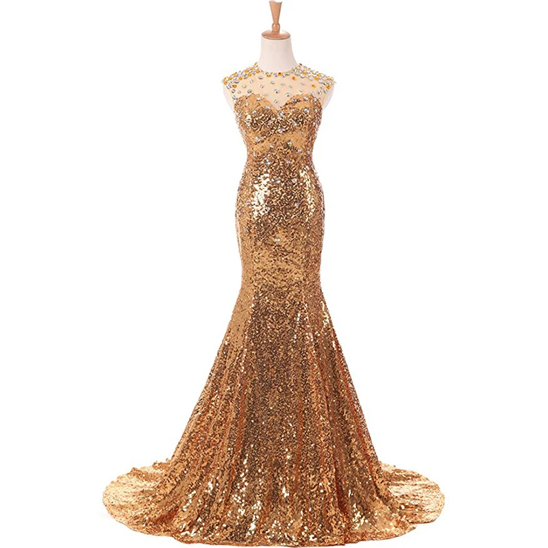 Gold Sequins Prom Dresses O-neck Diamonds Top Sleeveless 2019 Long Formal Party Dresses Mermaid Style vestidos de fiesta Longo
Gold Sequins Prom Dresses O-neck Diamonds Top Sleeveless 2019 Long Formal Party Dresses Mermaid Style vestidos de fiesta Longo
