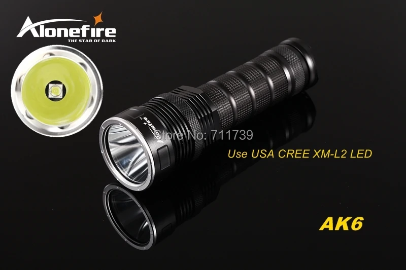 AloneFire AK6 CREE XM-L2 LED 5 режимов супер верхний луч облучения фонарик для 26650