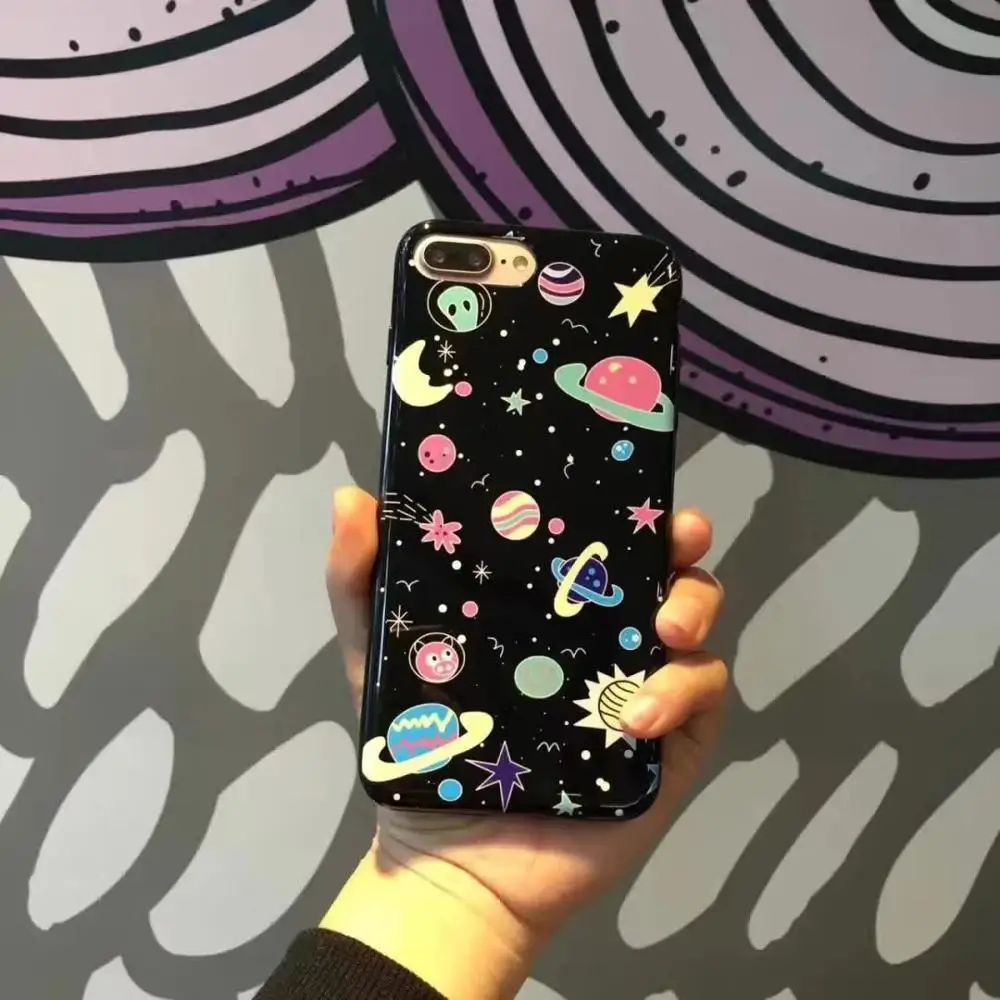 Lovely Many Stars Black Mirror Phone Case For iPhone 7 7plus Soft Pro-TPU cover for 6 6S Capa Coque Fundas | Мобильные телефоны и